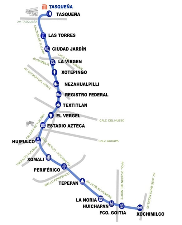 メキシコシティのトラム網の地図