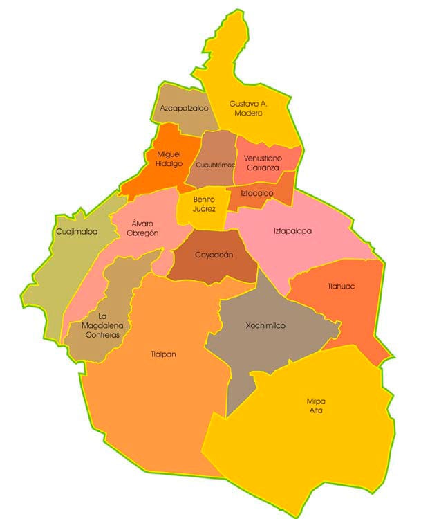 メキシコシティの区・行政区の地図