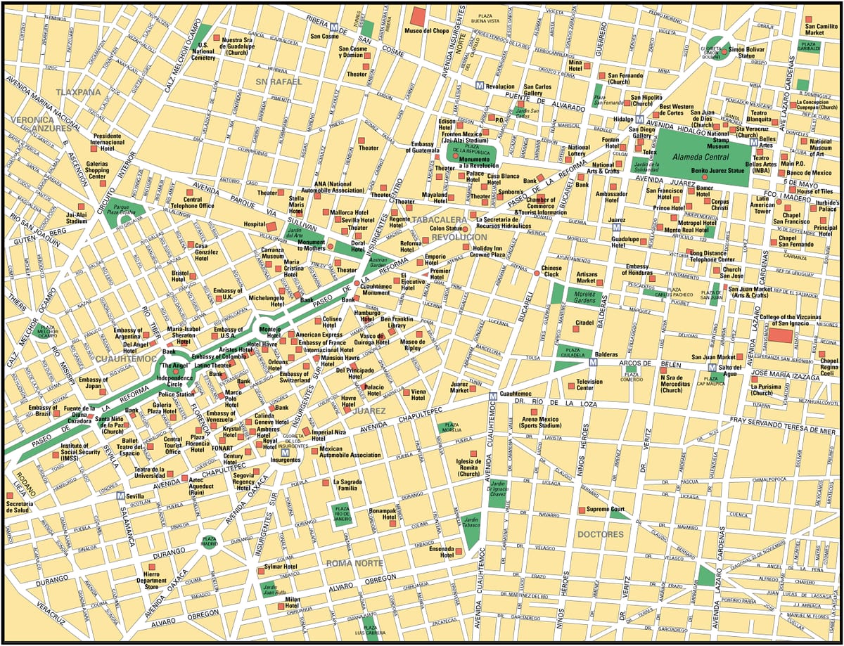 メキシコシティの名所、見どころ、美術館・博物館、史跡、記念建造物、ランドマークの観光地図